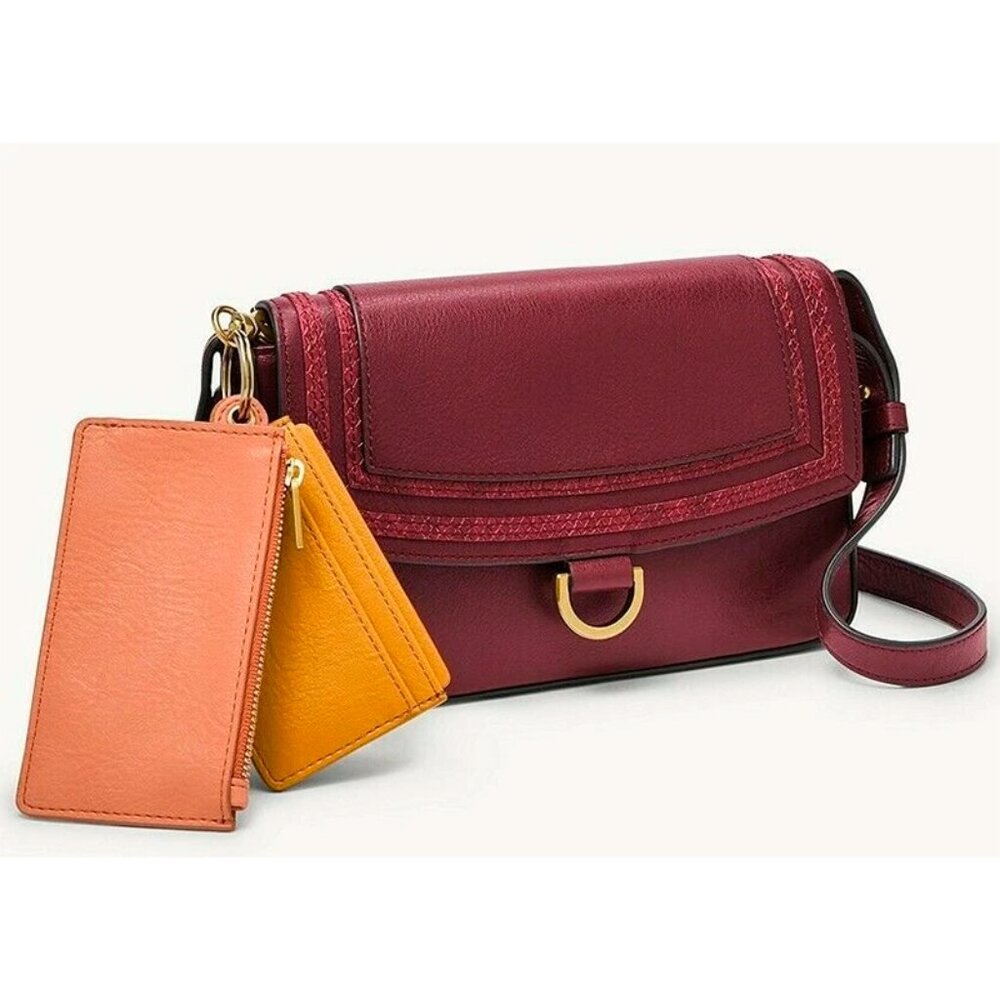 S Fossil Millie Leather Crossbody with Pouches Burgundy Red SLG1427599 NWT $138